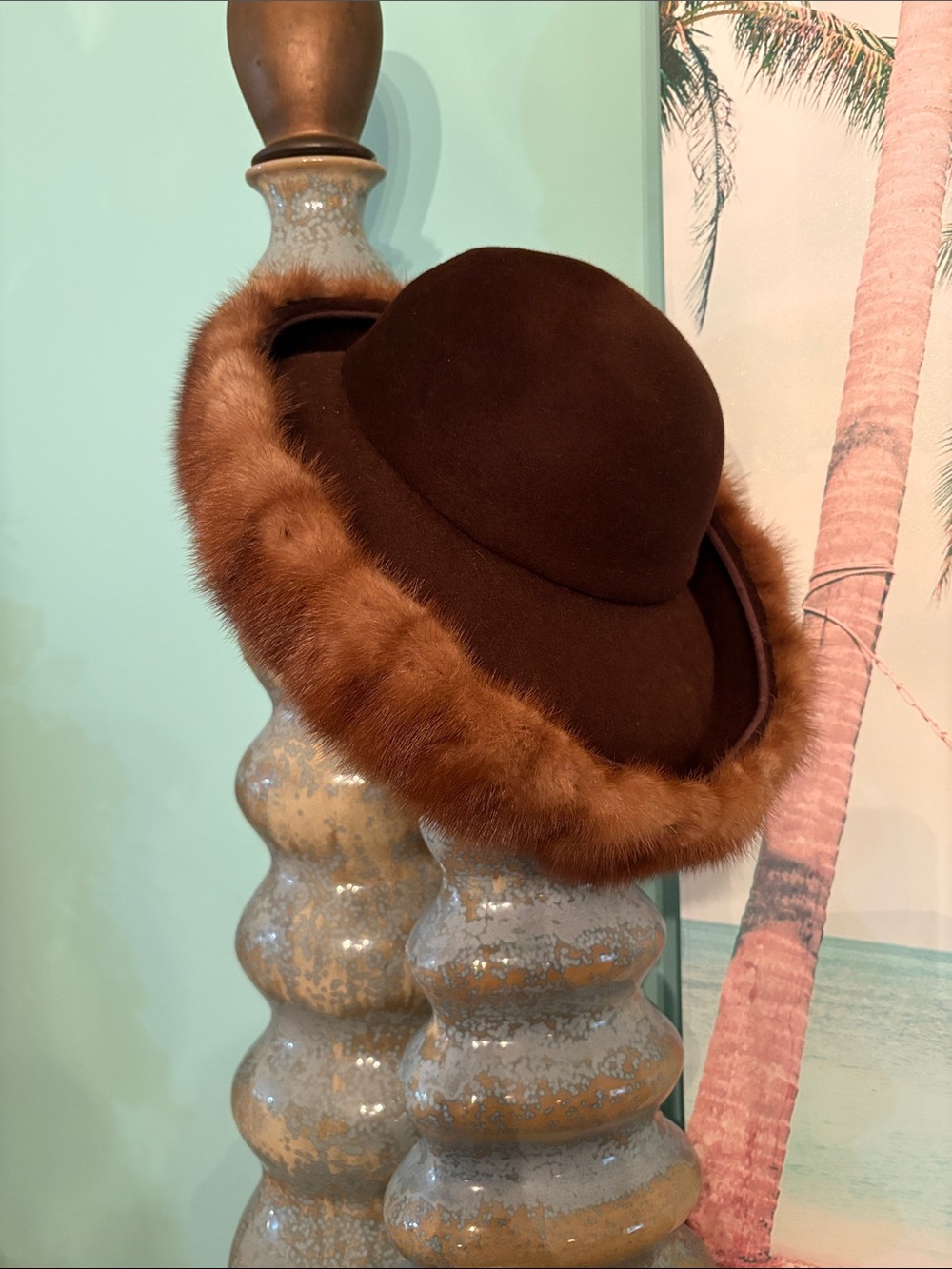 Anita Pineault MINK REAL FUR BrownWool Cloche Hat - Women Accessories GORGEOUS
